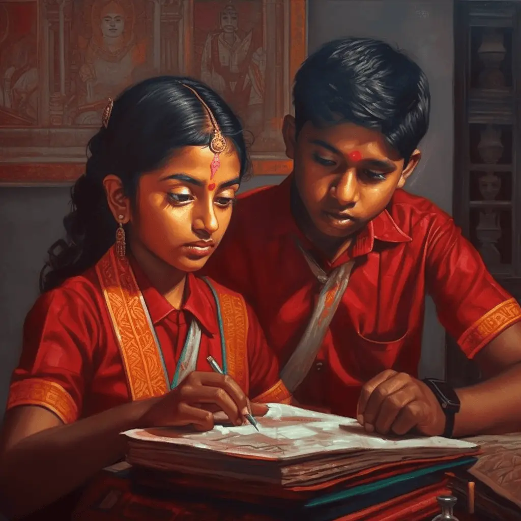 two Indian children studying